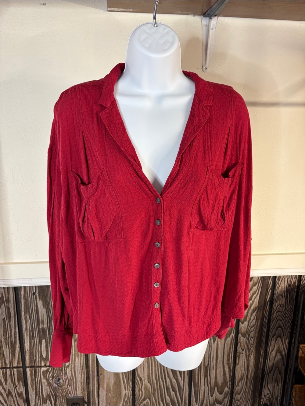 Free People Red Button-Down Shirt